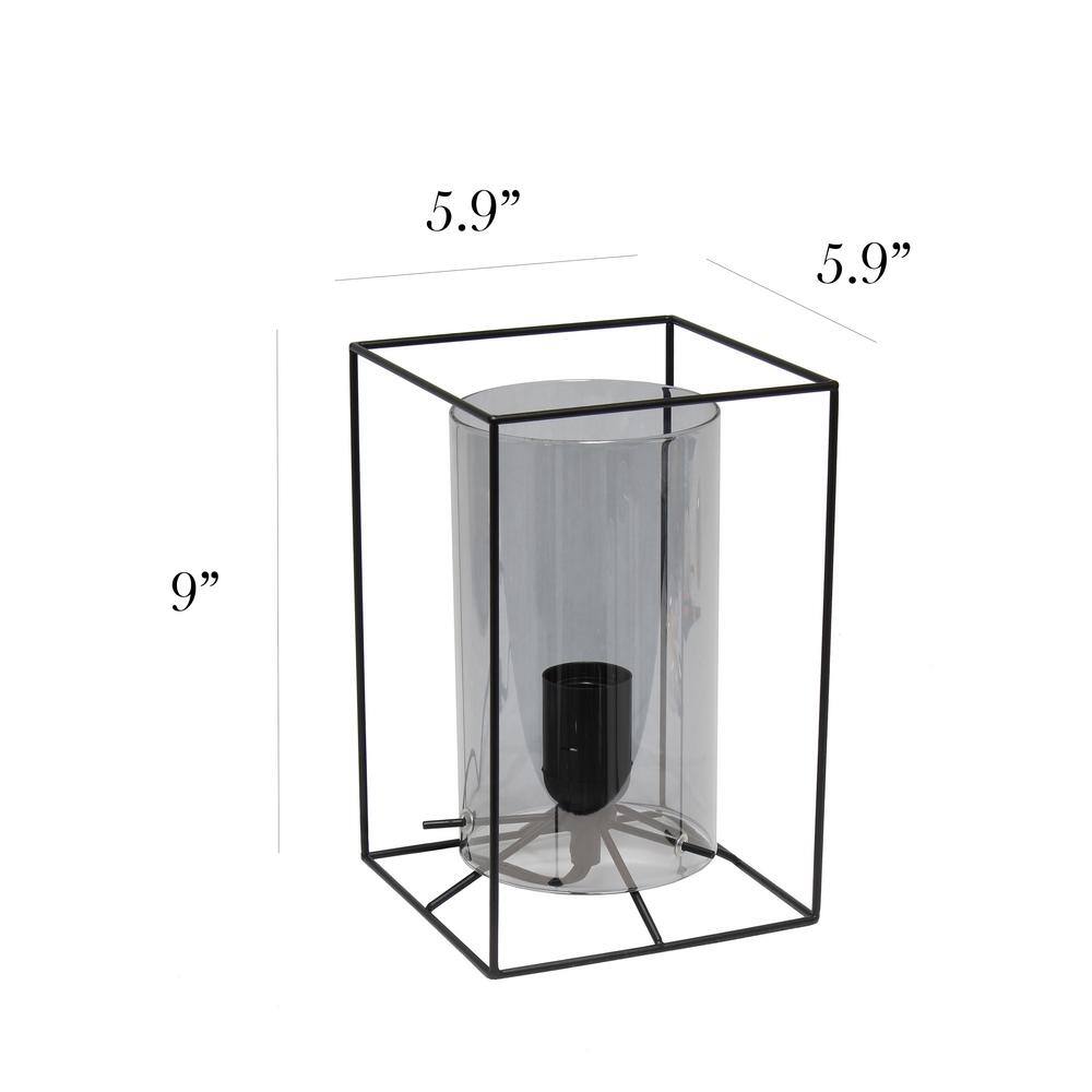 Sleek Edison-Inspired Black Metal and Smokey Glass Table Lamp