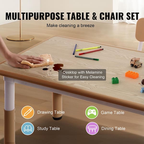 VEVOR Kids Table and 4-Piece Chair Set Height Adjustable Top