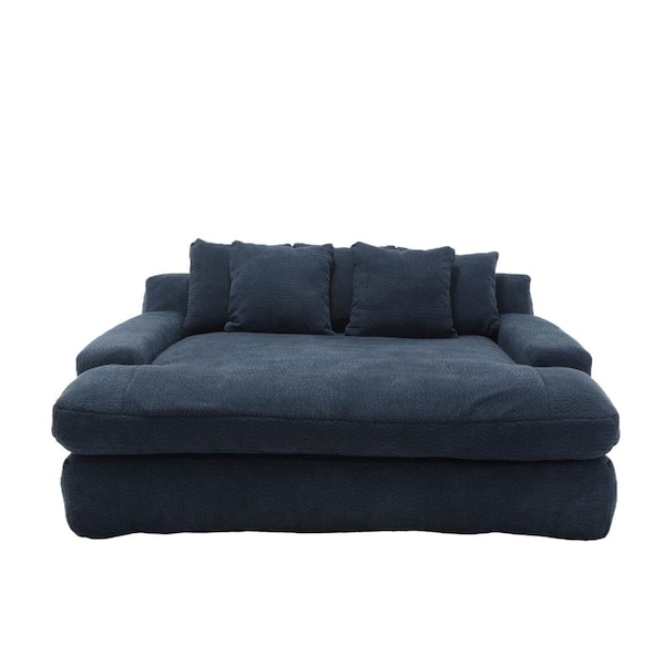 HOMEFUN 58 in. Navy Blue Chenille Modern Twin Size Sofa Bed 2-Seersucker Deep Seat Lazy Sleeper Sofa Bed with 5-Back Pillows