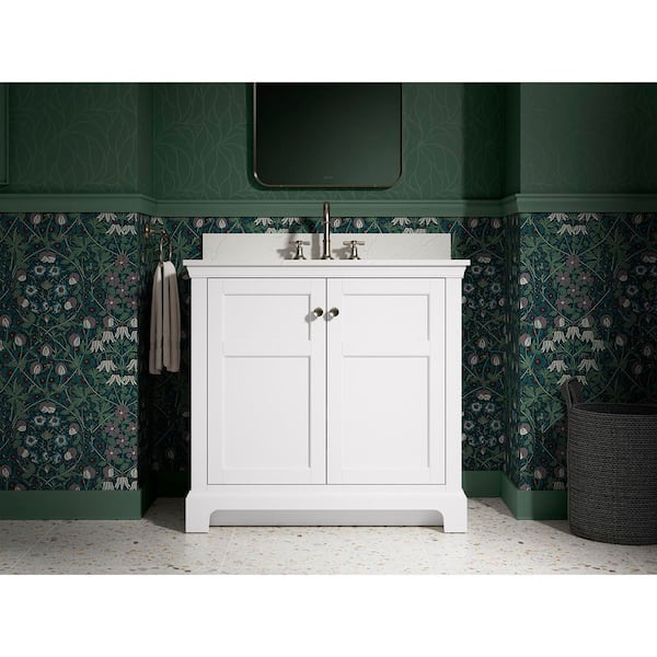 Baskin 36 in. Single Sink White Bath Vanity with Bianco Bella Quartz Top