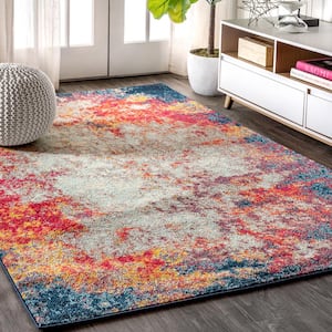Contemporary Pop Modern Abstract Cream/Blue 4 ft. x 6 ft. Area Rug
