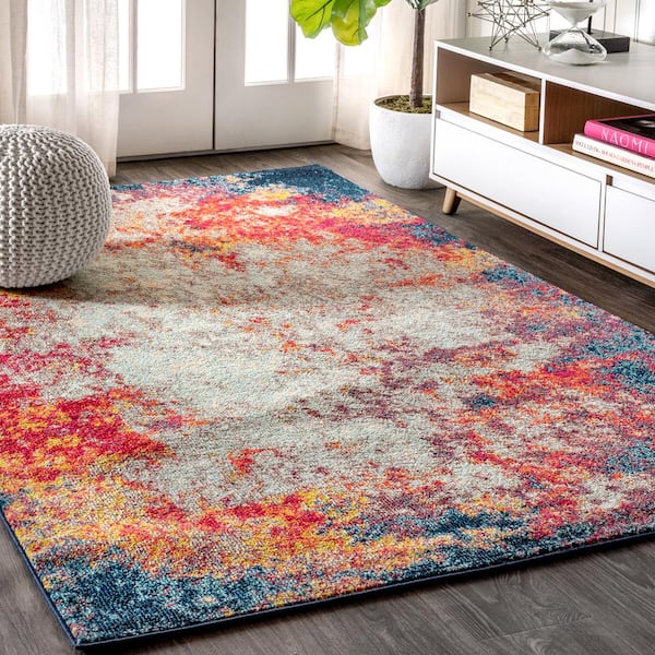 JONATHAN Y Contemporary Pop Modern Abstract Cream/Blue 5 ft. x 8 ft. Area Rug