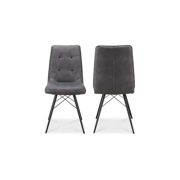NADAAL STUDIOS Jim, Dining Chair with Vegan Leather and Metal Base in Grey - Set of Two