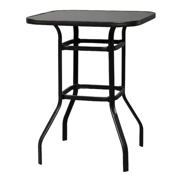 ESILOO Wrought Iron Bar Table-36 in. Black Pub Height Table with Tempered Glass Top for Patio, Kitchen, or Restaurant