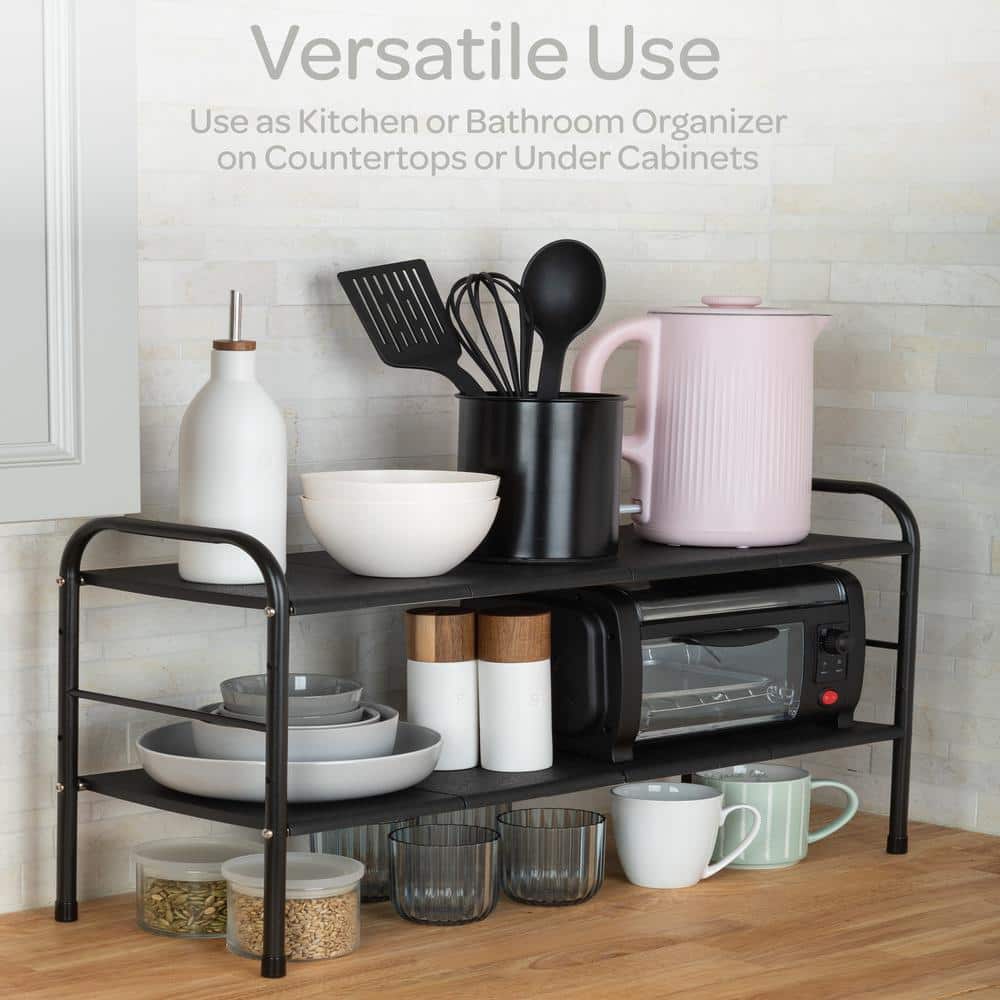 Black Adjustable 2-Tier Under Sink Organizer with Removable Panels