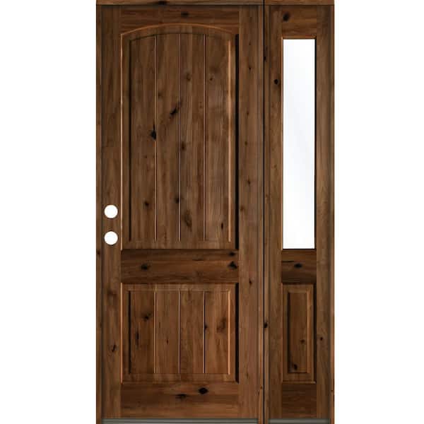 Krosswood Doors 50 in. x 96 in. Rustic knotty alder Right-Hand/Inswing Clear Glass Provincial Stain Wood Prehung Front Door with RHSL