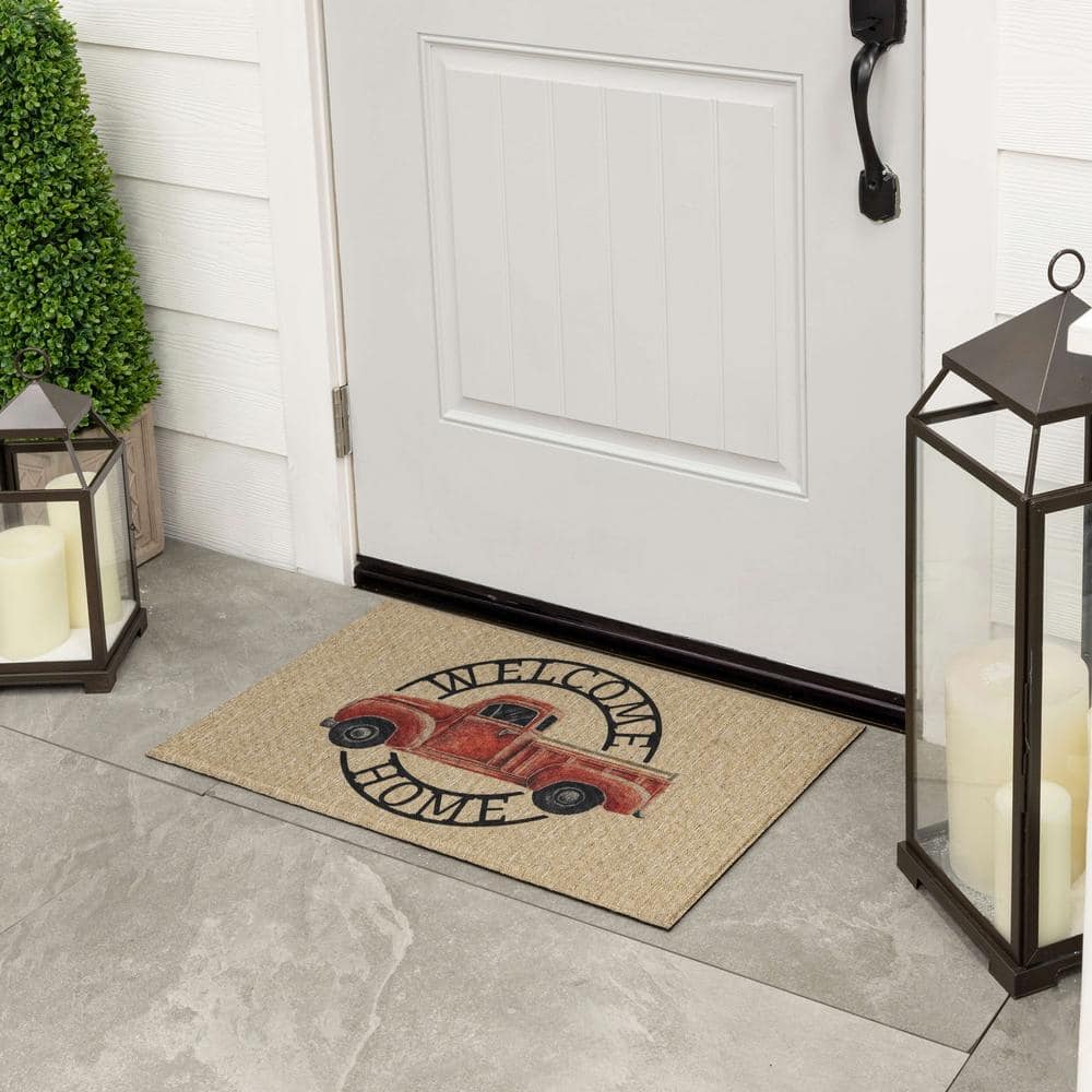Harvest Chalk Home Beige and Red Rubber Outdoor Door Mat
