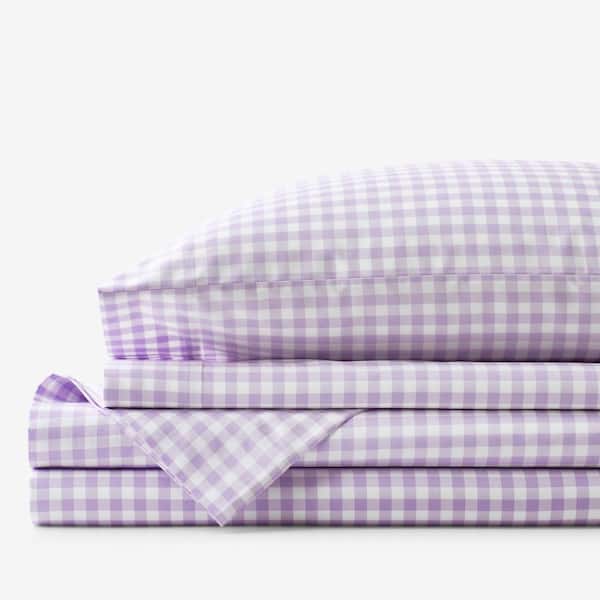 Company Kids by The Company Store Company Kids Gingham 4-Piece Lilac Plaid 200-Thread Count Organic Cotton Percale Queen Sheet Set