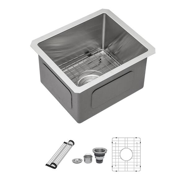 13 in. Undermount Single Bowl 16 Gauge Brushed Nickel Stainless Steel Kitchen Sink with Bottom Grids