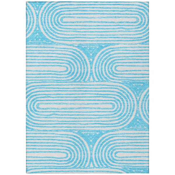 Teal 5 ft. x 8 ft. Woven Abstract Rectangle Indoor/Outdoor Area Rug