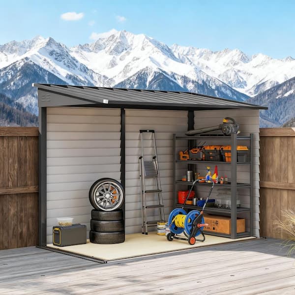 Zeus & Ruta 9 ft. W x 5 ft. D Dark Gray Metal Garden Shed for