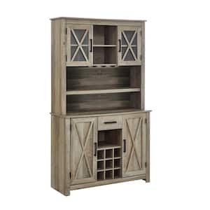 Home Source Jill Zarin Tall Bar Cabinet in Grey Wash with Glass Doors