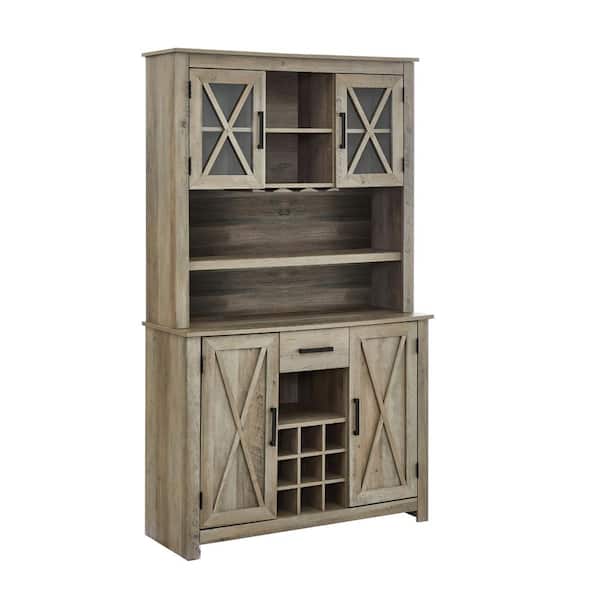 Home Source Industries Home Source Jill Zarin Tall Bar Cabinet in Grey Wash with Glass Doors
