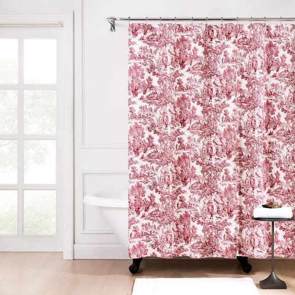 Ellis Curtain Victoria Park Toile 72 in. L Red Shower Curtain