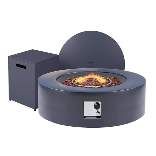 42 in. Round Iron Outdoor Dark Gray Fire Pit Table with Propane Tank Holder