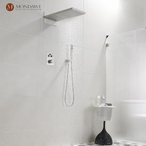 3-Spray Patterns Thermostatic Bathroom Showers 22 in. Wall Mount Rainfall Dual Shower Heads in Brushed Nickel