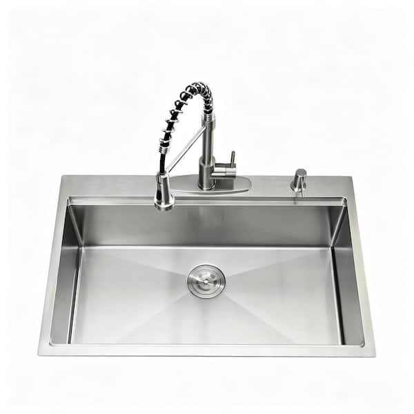 33 in. x 22 in. Drop in Kitchen Sink Workstation, Drop in Sink 16 Gage Stainless Steel Topmount Sinks Single Bowl