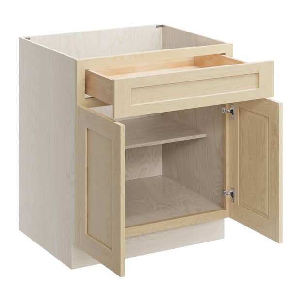 30 in. W x 24. in D x 34.5 in. H Ready to Assemble Floor Base Cabinets with Single Drawer, 2 Doors in Natural Wood
