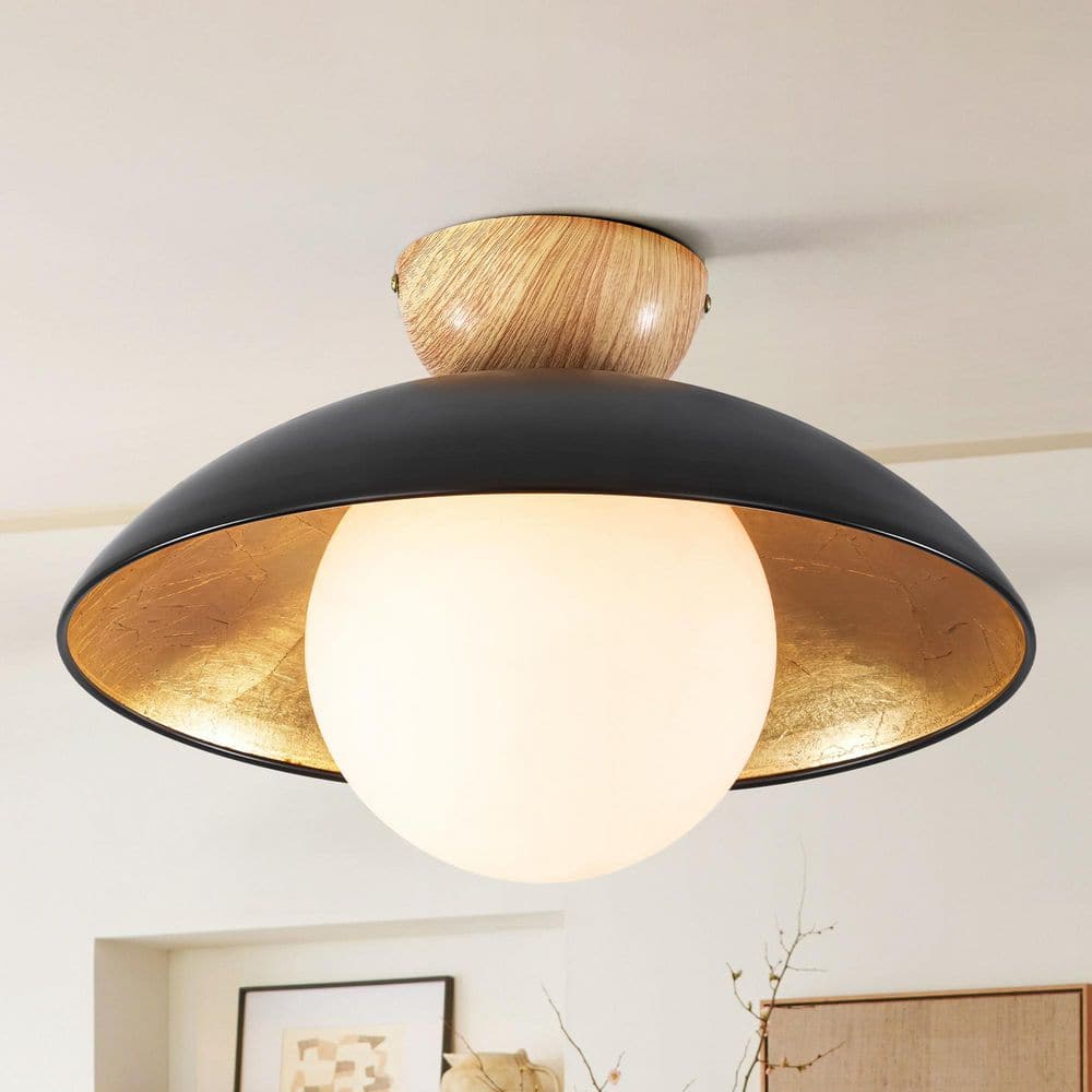 Rennnsan Dylan 14.56 in. W 1-Light Matte Black and Brushed Gold