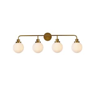 Home Living 37.5 in. 4-Light Brass Vanity Light with Glass Shade