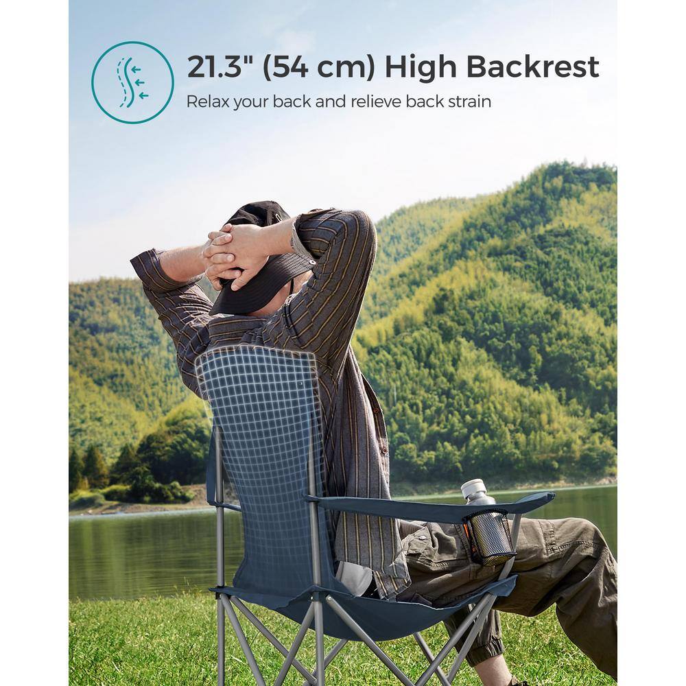 Set of 2 Blue Foldable Steel Camping Chairs with Armrests
