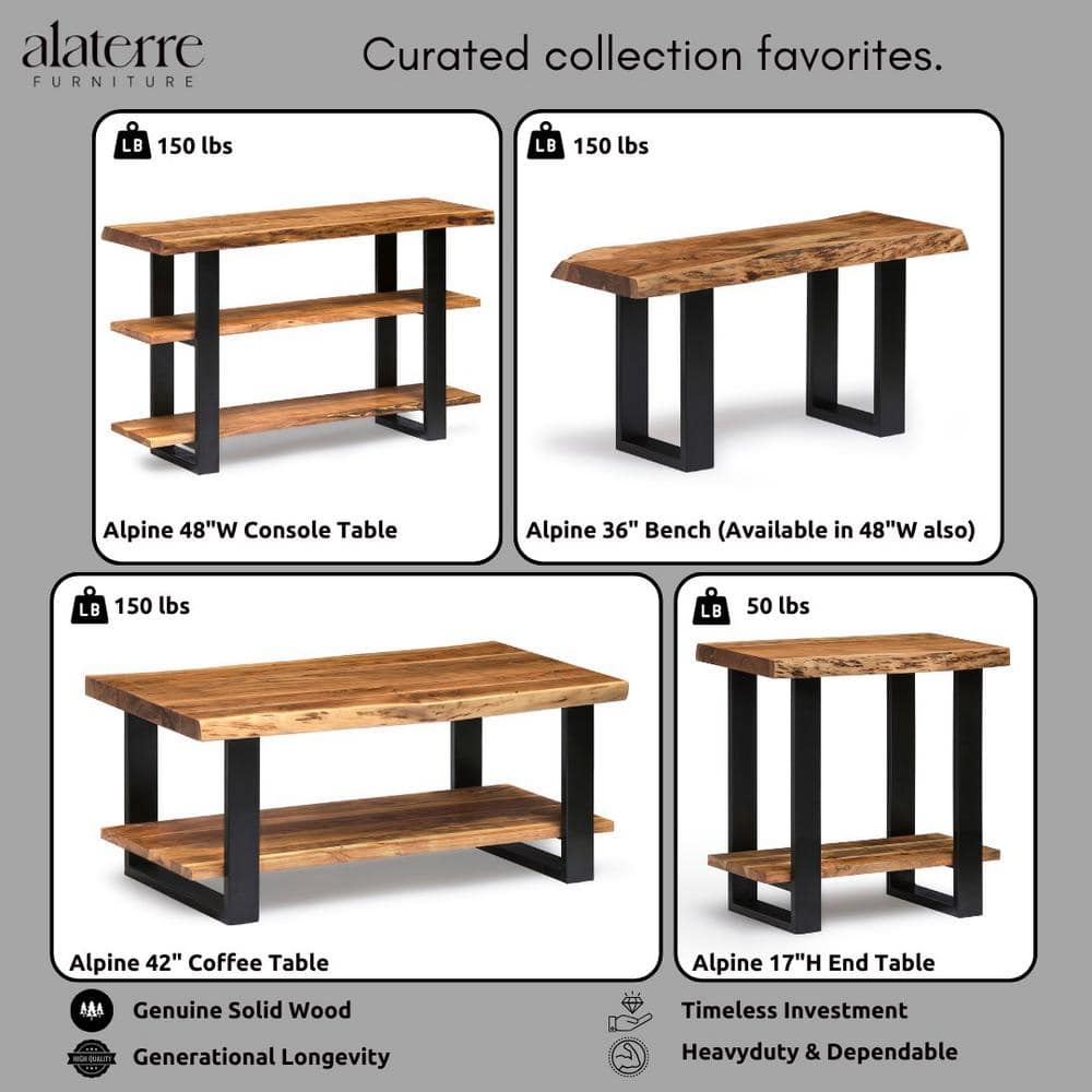 Alpine Natural Acacia Wood Media Console with Metal Legs