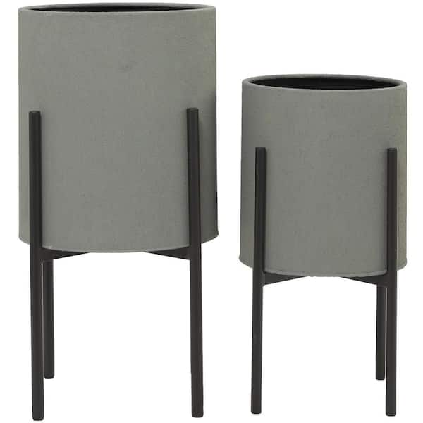 23 in., and 19 in. Large Gray Metal Indoor Outdoor Textured Exterior Planter with Removable Stand (2- Pack)