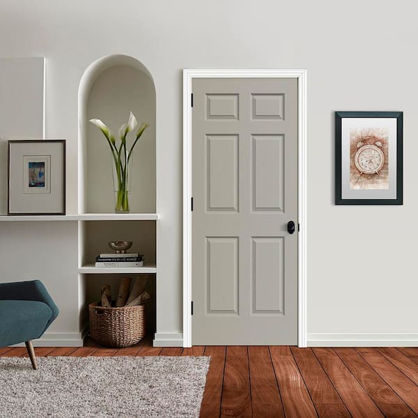 JELD-WEN 32 in. x 80 in. Colonist 6-Panel Light Gray Painted