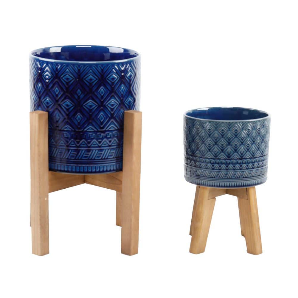 Illuminati Navy Ceramic Planter on Wood Stand (10 in. W x 22.5 in. H) (2-Pack) price history on PriceWatchPro