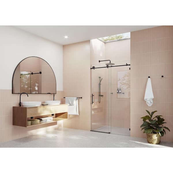 48 in. - 52 in. x 78 in. Frameless Sliding Shower Door in Matte Black with Handle