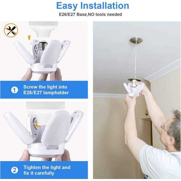 2-Pack Mini Garage Light – 28W (150W Equivalent), 6500K Daylight, E26 Base, Deformable LED Bulbs