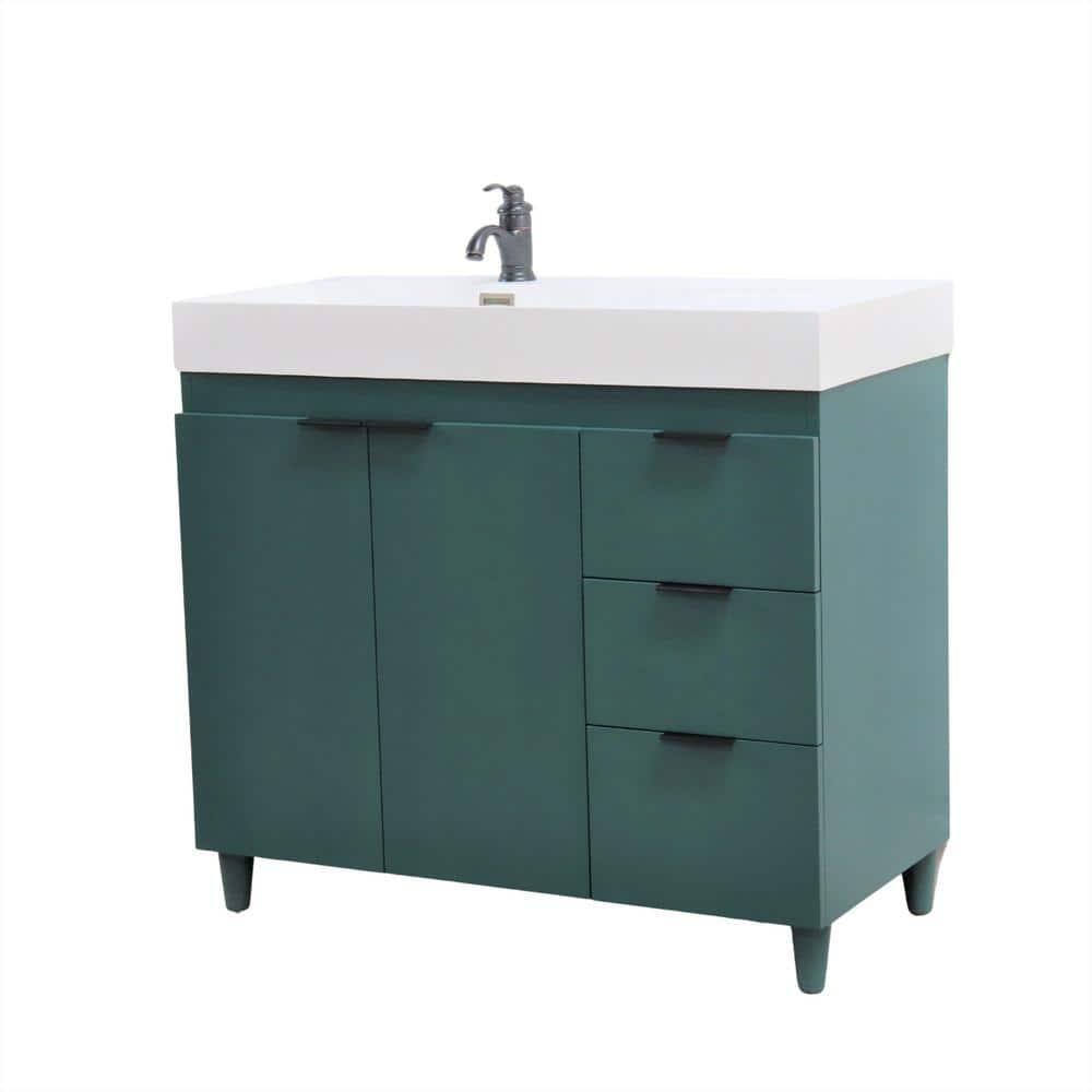 39 in. W x 19 in. D x 36 in. H Single Bath Vanity in Hunter Green with White Composite Granite Sink Top -  Bellaterra Home, G3918-HG-SW