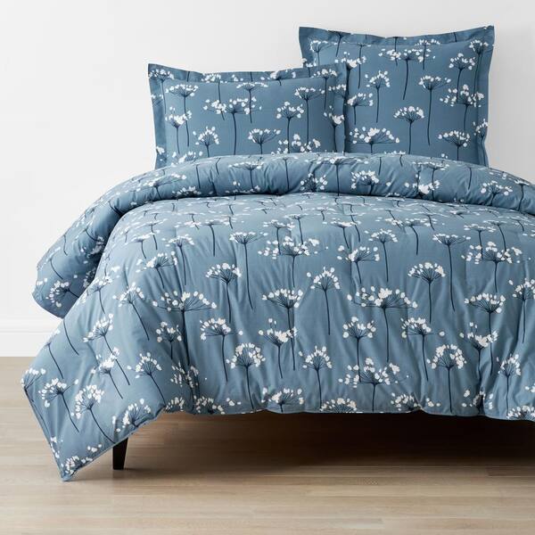 The Company Store Company Cotton Dandelion Blue Multi Queen Organic Cotton Percale Comforter