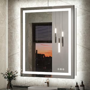 28 in. W x 36 in. H Rectangular Frameless LED Light Anti-Fog Wall Bathroom Vanity Mirror with Backlit and Front Light