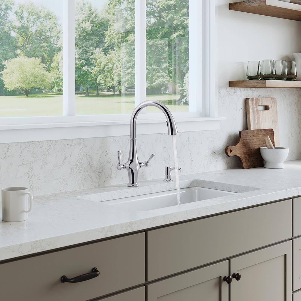 Polished Chrome Double Handle Pull Down Kitchen Faucet with Spray