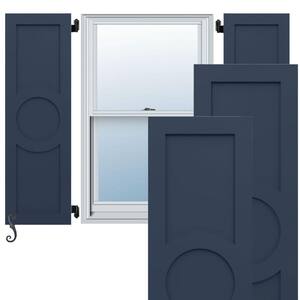 EnduraCore Center Circle Arts And Crafts 18 in. W x 26 in. H Raised Panel Composite Shutters Pair in Starless Night Blue