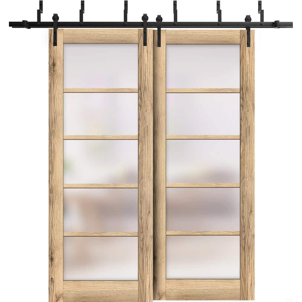 84 in. x 84 in. 2 Panel Frosted Glass Oak Solid MDF Sliding Barn Door with Hardware Kit price history on PriceWatchPro