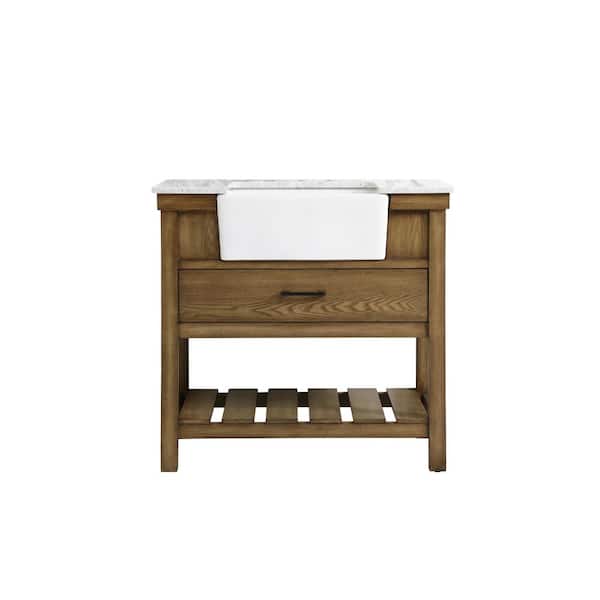 Unbranded Timeless Home 36 in. W x 22 in. D x 34.13 in. H Single Bathroom Vanity Side Cabinet in Driftwood with White Marble Top