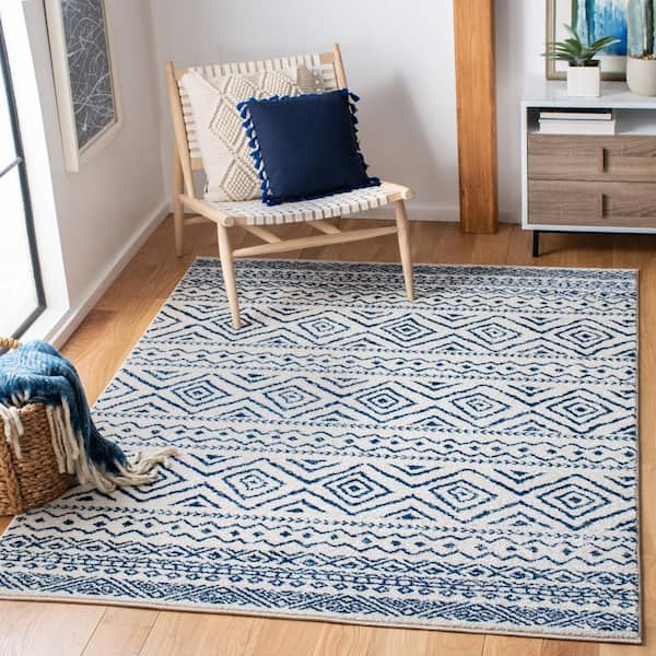 Tulum 10 ft. x 13 ft. Ivory/Navy Striped Geometric Diamonds Area Rug