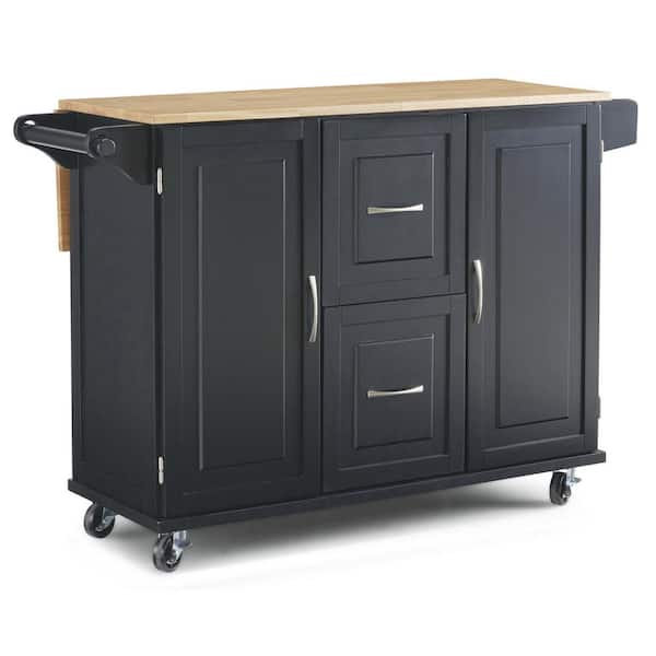 HOMESTYLES Dolly Madison Black Kitchen Cart with Natural Wood Top