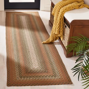 Braided Ivory Brown 2 ft. x 8 ft. Abstrract Border Runner Rug