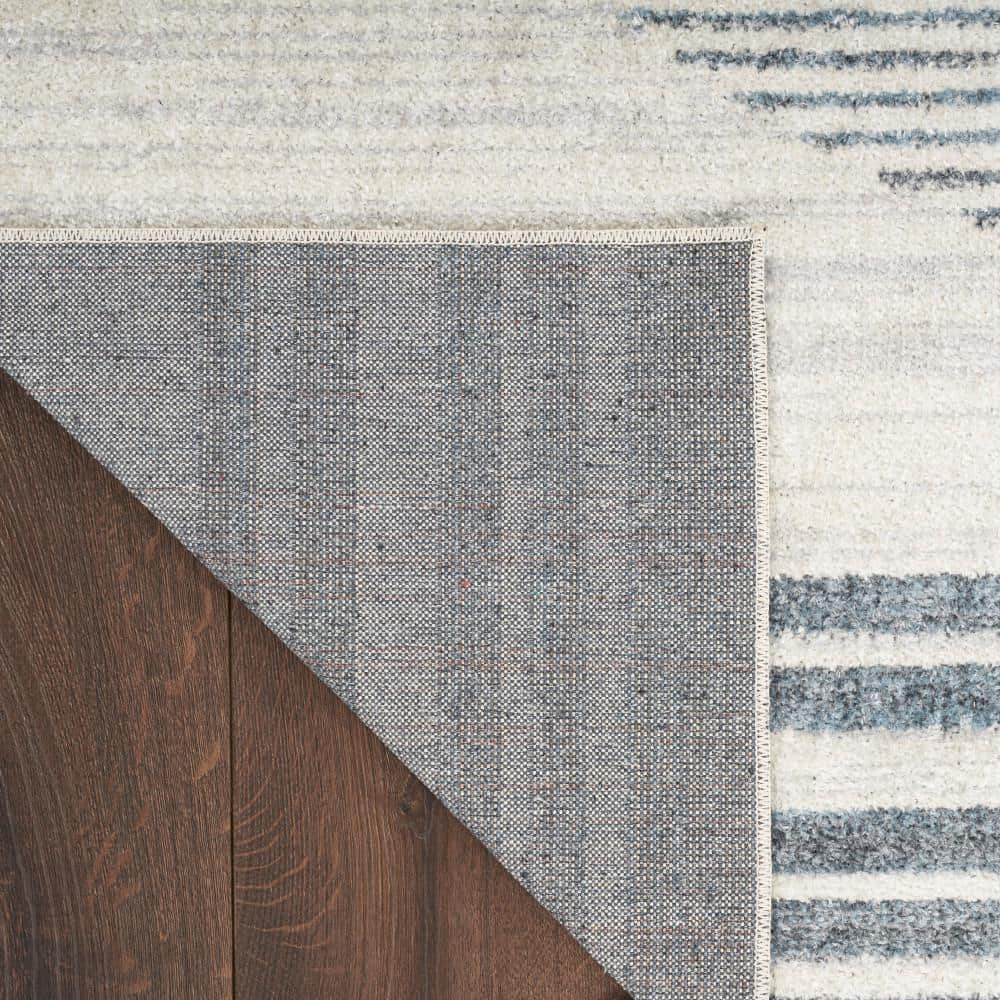 Scandinavian Charm Ivory & Blue Stripe Synthetic Rug, 2'2" x 4'