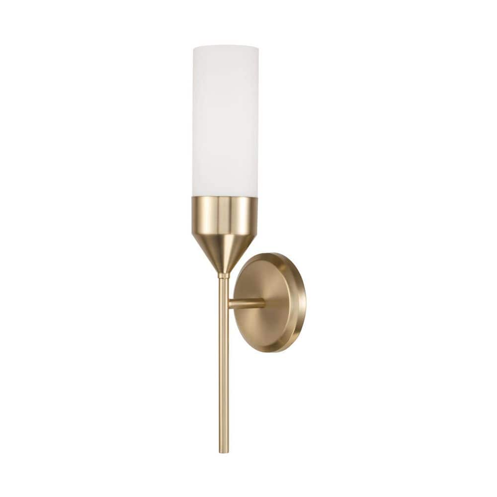Devon 5 in. 1-Light Matte Brass Cylindrical Sconce with Soft White Glass price history on PriceWatchPro