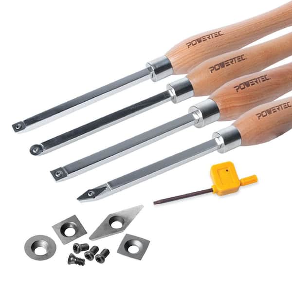 4PCS Carbide Lathe Tools with 8PCS Tungsten Carbide Cutter Insert Set, Wood Lathe Tools with Replaceable Blade