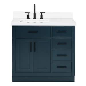 Hepburn 37 in. W x 22 in. D x 36 in. H Bath Vanity in Midnight Blue with Pure Quartz Vanity Top with White Basin