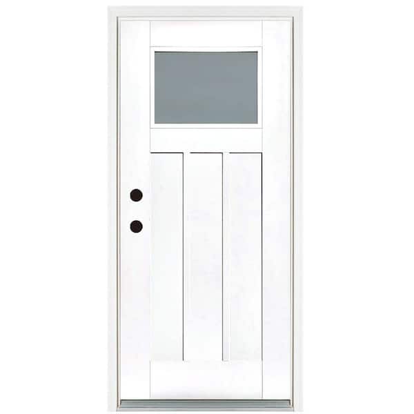 MP Doors 36 in. x 80 in. Smooth White Right-Hand Inswing Frosted Craftsman Finished Fiberglass Prehung Front Door