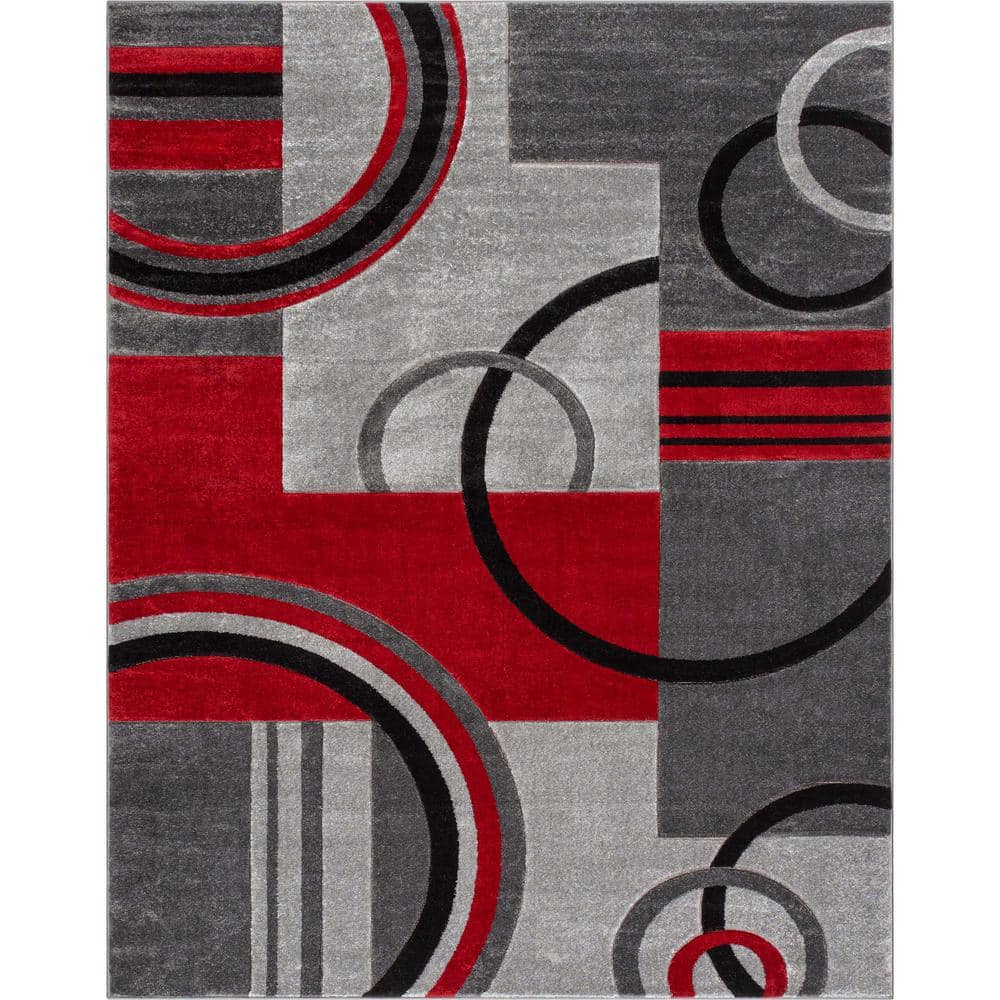 Well Woven Ruby Galaxy Waves Grey/Red 8 ft. x 10 ft. Modern Geometric ...