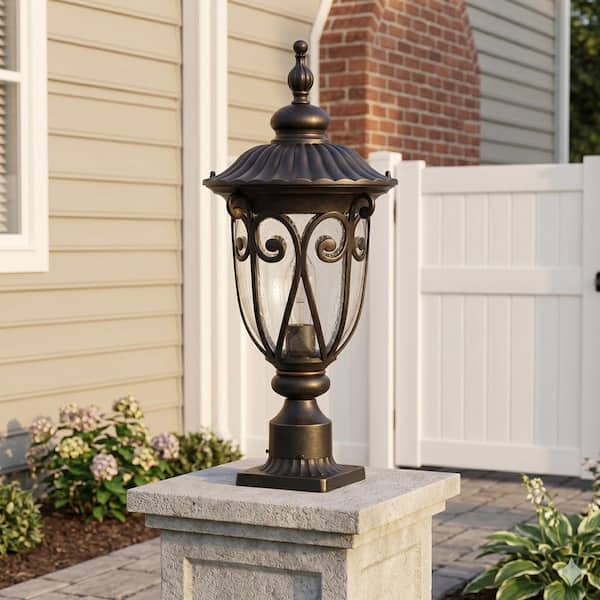1-Light Black Metal Outdoor Weather Resistant Post Light with No Bulb Included