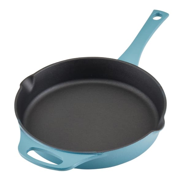Rachael Ray NITRO Cast Iron Frying Pan/Skillet with Helper Handle and Pour  Spouts, 12 Inch, Agave Blue