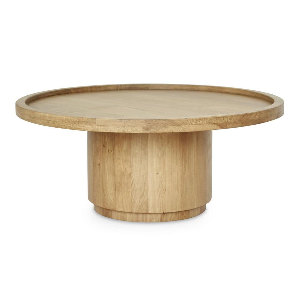 Solin 38 in. Natural Round Solid Oak Wood Coffee Table with Tray Top and Pedestal Base price history on PriceWatchPro